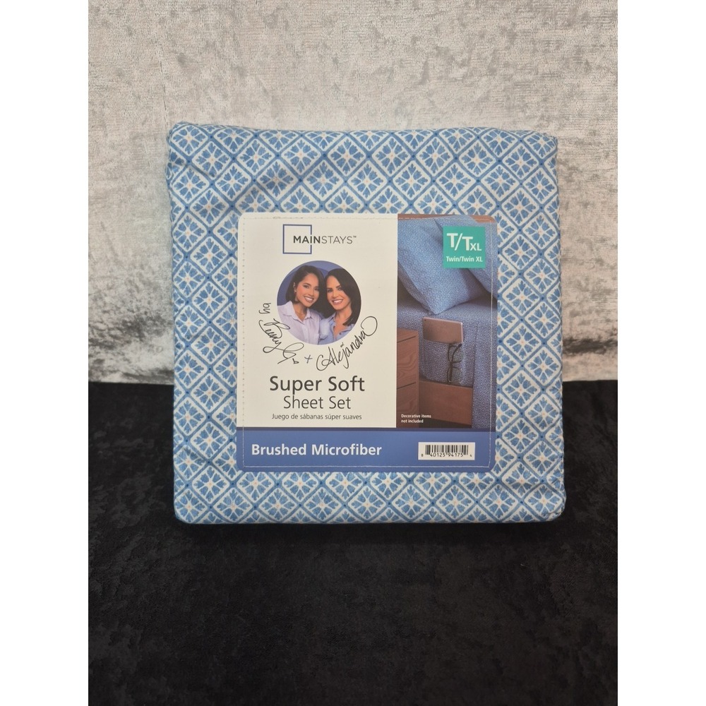 MAINSTAYS Super Soft Sheet Set T/TXL BRUSHED MICROFIBER Blue Cool Geo/ New